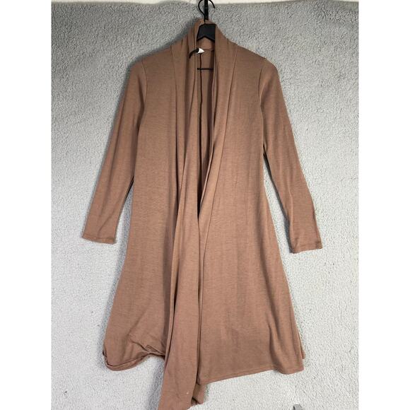 Rags & Couture Small Tan Drape Open Front Lightweight Knit Cardigan Sweater - Picture 2 of 8